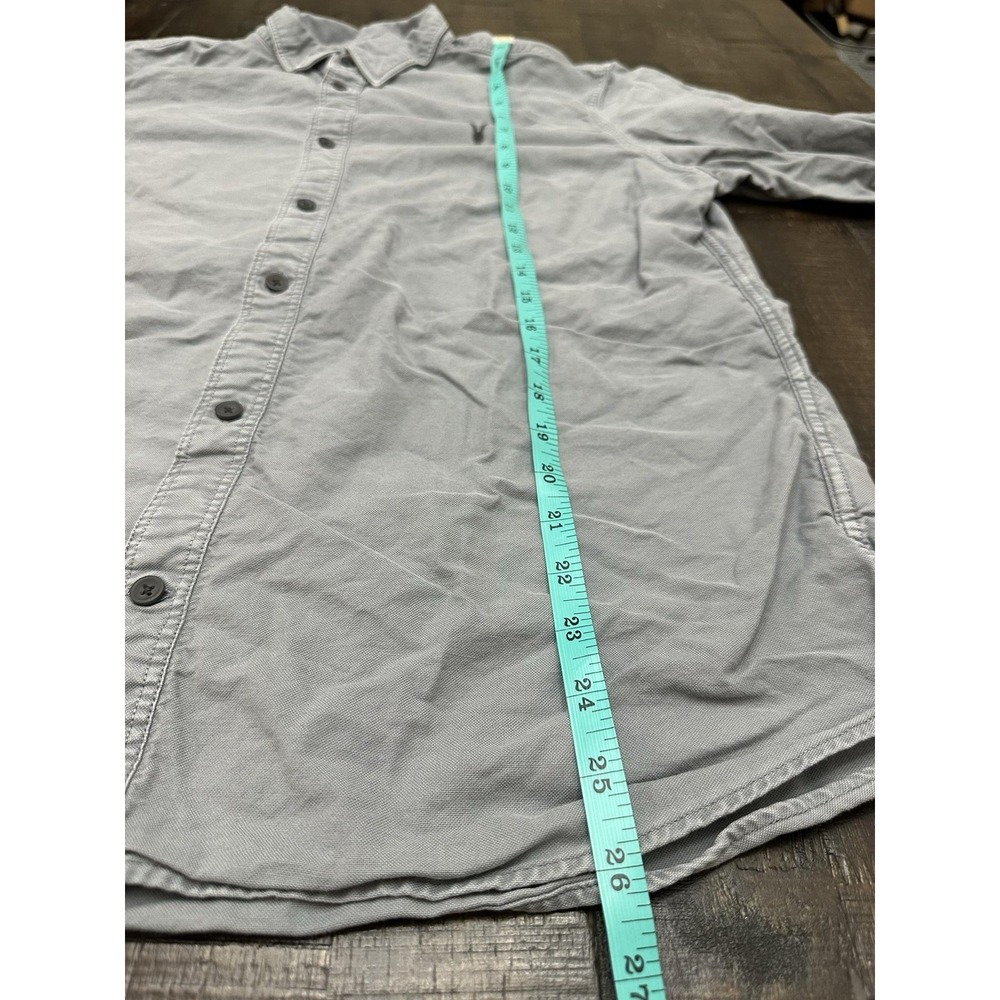 AllSaints Mens Gray Solid Long Sleeve Button Up Cotton Logo Shirt Large - Picture 4 of 12